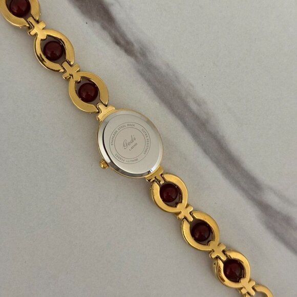 SKU:0110 Gold Burgundy Stones vintage inspired watch+in gift bag Stainless steel